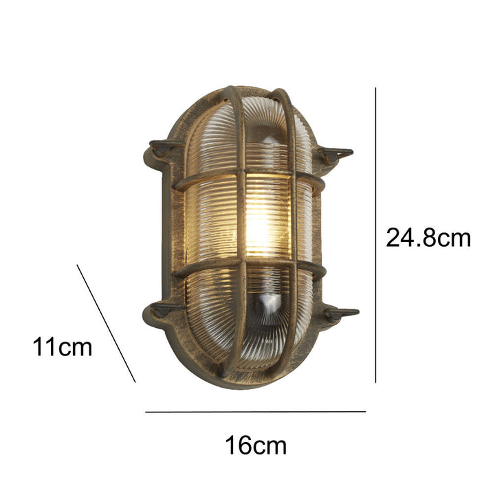 Lisslune | Antique Brass & Ribbed Glass Outdoor Vintage Oval Surface Lights Wall Lamp 248mm