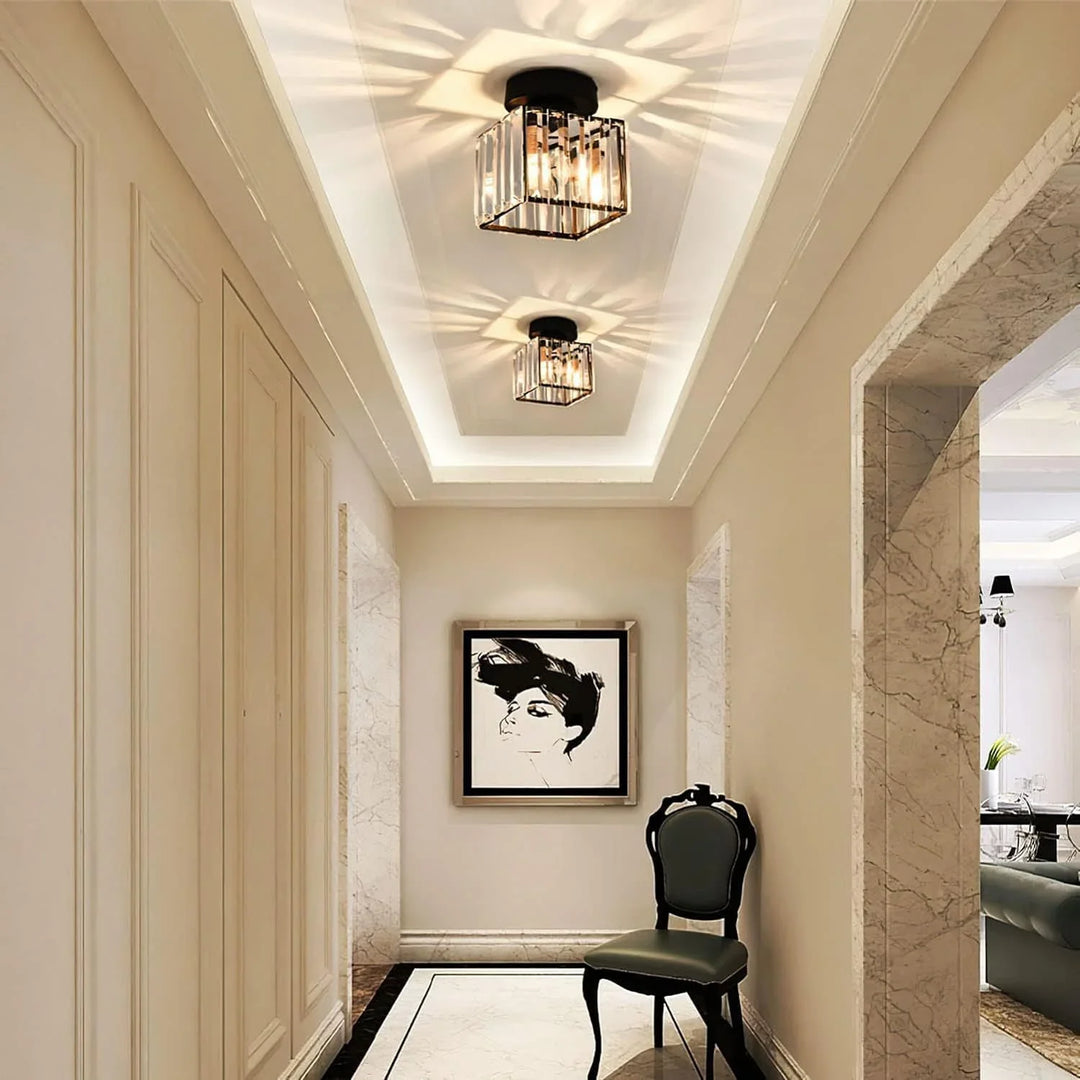 Lisslune | Modern Crystal Ceiling Light with Gold and Black Accents – Stylish Lighting for Your Home