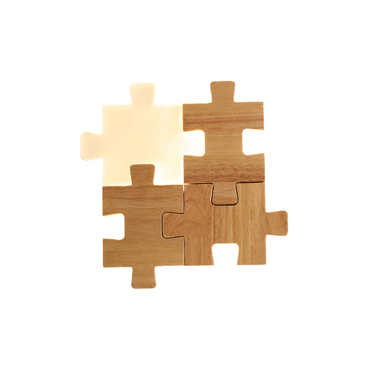 Skørter | Beige Jigsaw Puzzle Wall Recessed Light Nordic LED Wood Wall Mount Lamp in White/Warm Light