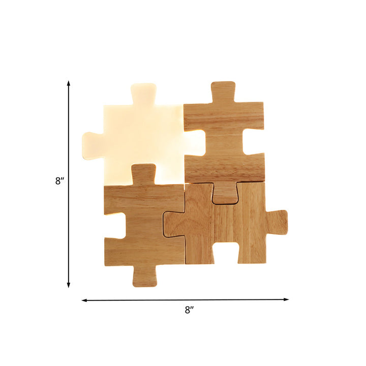 Skørter | Beige Jigsaw Puzzle Wall Recessed Light Nordic LED Wood Wall Mount Lamp in White/Warm Light