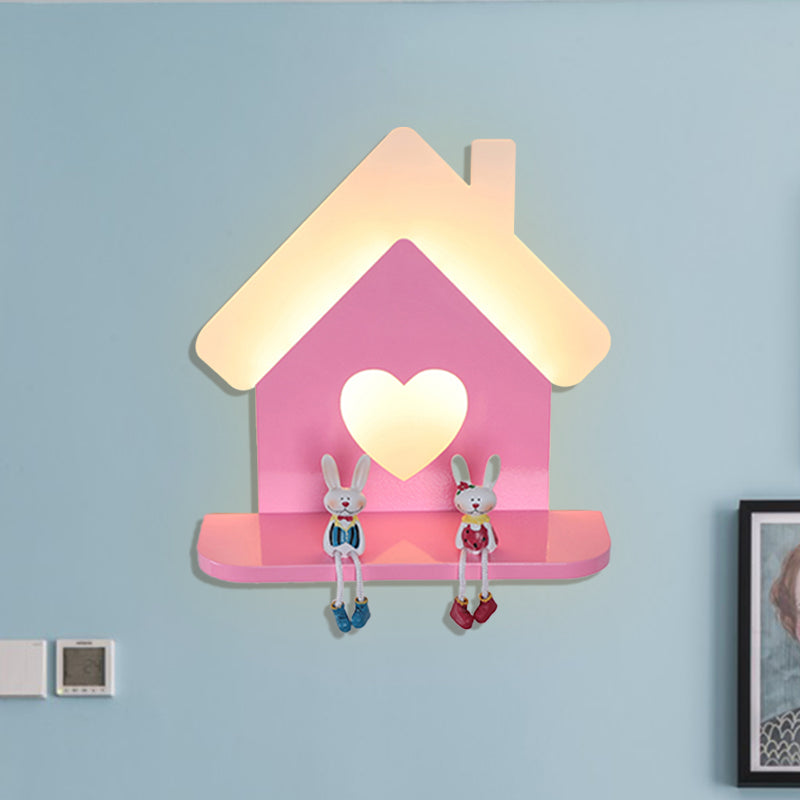 Skørter | Iron House Placeable Wall Lamp Sconces Children LED Pink Wall Lamp Fitting with Loving Heart Pattern in White/3 Color Light