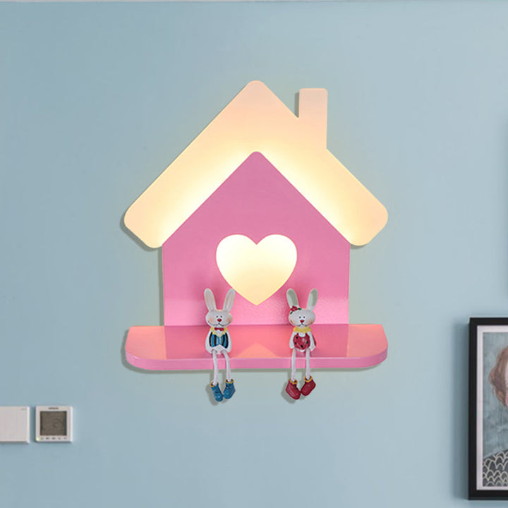 Skørter | Iron House Placeable Wall Lamp Sconces Children LED Pink Wall Lamp Fitting with Loving Heart Pattern in White/3 Color Light