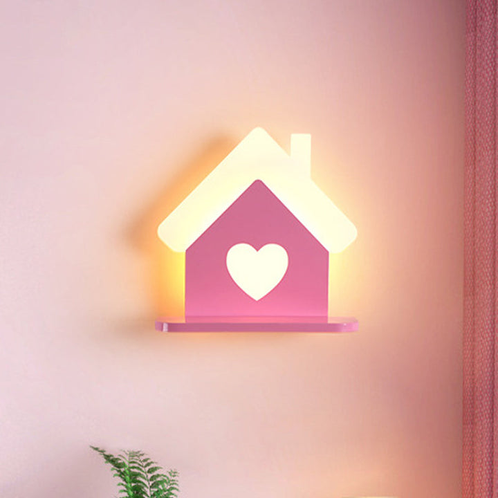 Skørter | Iron House Placeable Wall Lamp Sconces Children LED Pink Wall Lamp Fitting with Loving Heart Pattern in White/3 Color Light