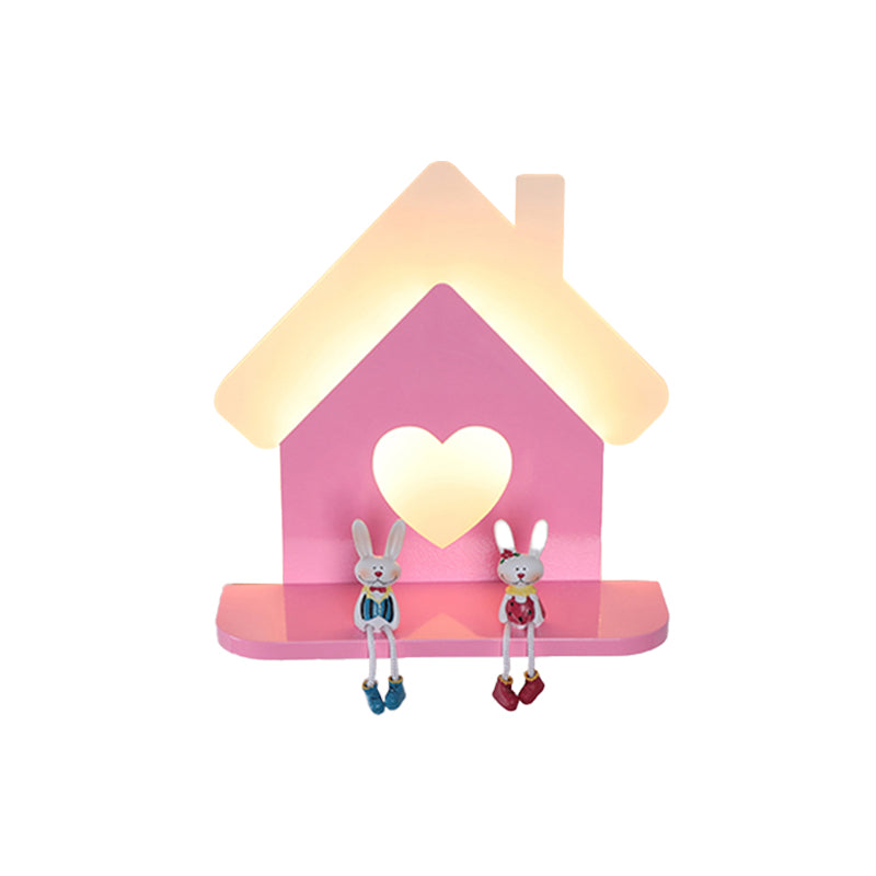 Skørter | Iron House Placeable Wall Lamp Sconces Children LED Pink Wall Lamp Fitting with Loving Heart Pattern in White/3 Color Light
