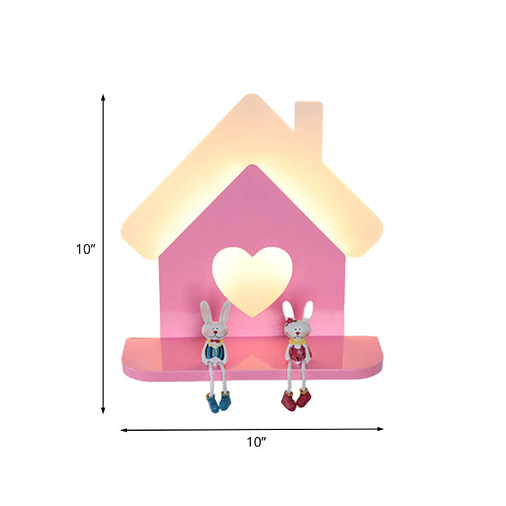 Skørter | Iron House Placeable Wall Lamp Sconces Children LED Pink Wall Lamp Fitting with Loving Heart Pattern in White/3 Color Light