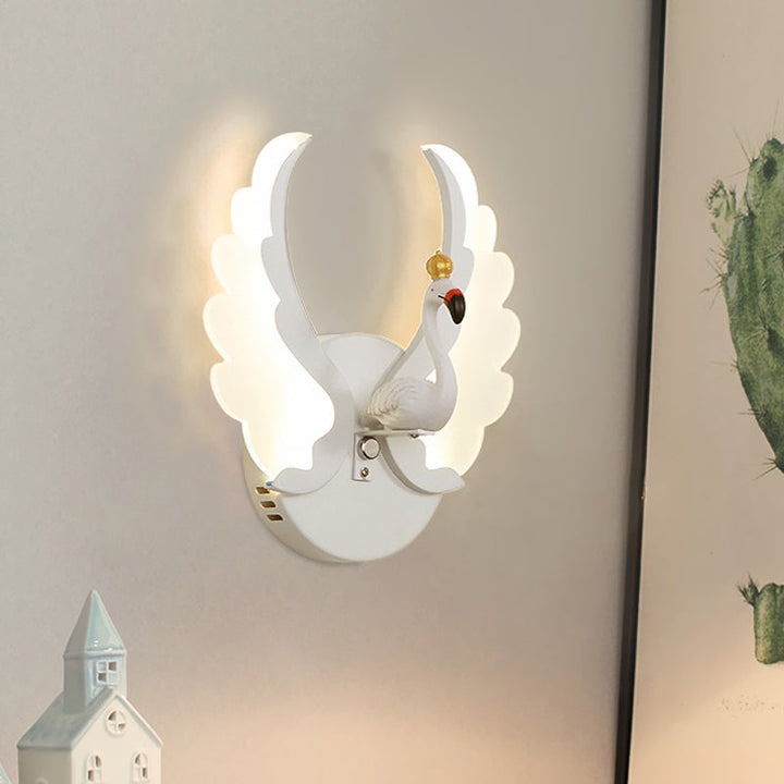Skørter | Swan Iron Wall Lamp Sconces Strip Cartoon White/Pink Finish LED Wall Lamp Fixture with Acrylic Wing in White/Warm Light
