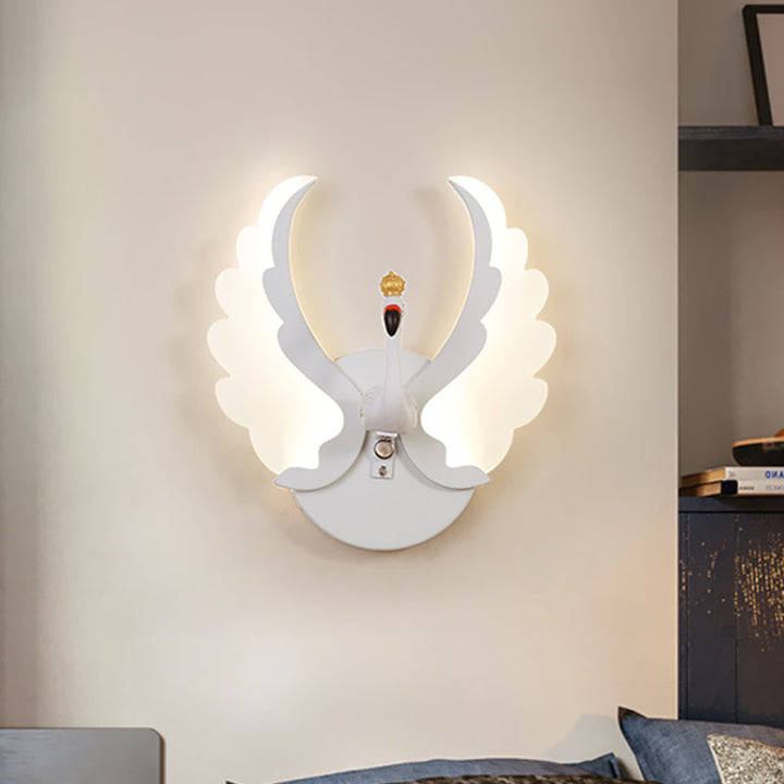 Skørter | Swan Iron Wall Lamp Sconces Strip Cartoon White/Pink Finish LED Wall Lamp Fixture with Acrylic Wing in White/Warm Light