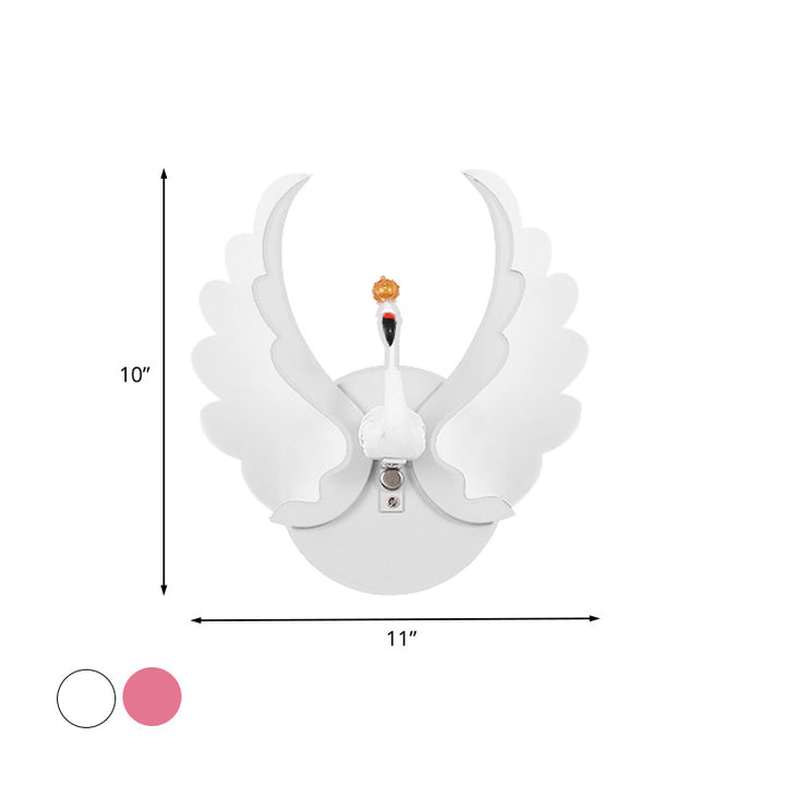 Skørter | Swan Iron Wall Lamp Sconces Strip Cartoon White/Pink Finish LED Wall Lamp Fixture with Acrylic Wing in White/Warm Light