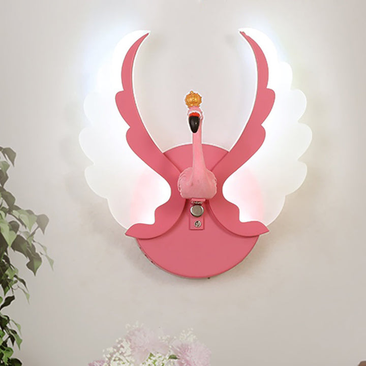 Skørter | Swan Iron Wall Lamp Sconces Strip Cartoon White/Pink Finish LED Wall Lamp Fixture with Acrylic Wing in White/Warm Light