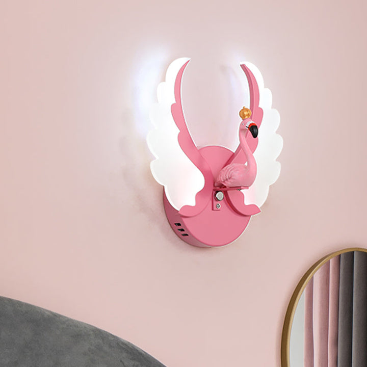 Skørter | Swan Iron Wall Lamp Sconces Strip Cartoon White/Pink Finish LED Wall Lamp Fixture with Acrylic Wing in White/Warm Light
