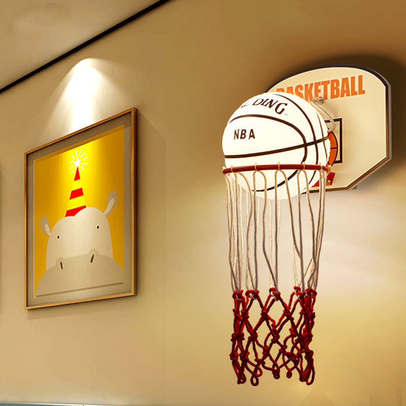 Skørter | Cartoon Basket Frame Shape Wall Light Rope 1 Head Bedroom Wall Lamp in Red with Basketball Opal Glass Shade