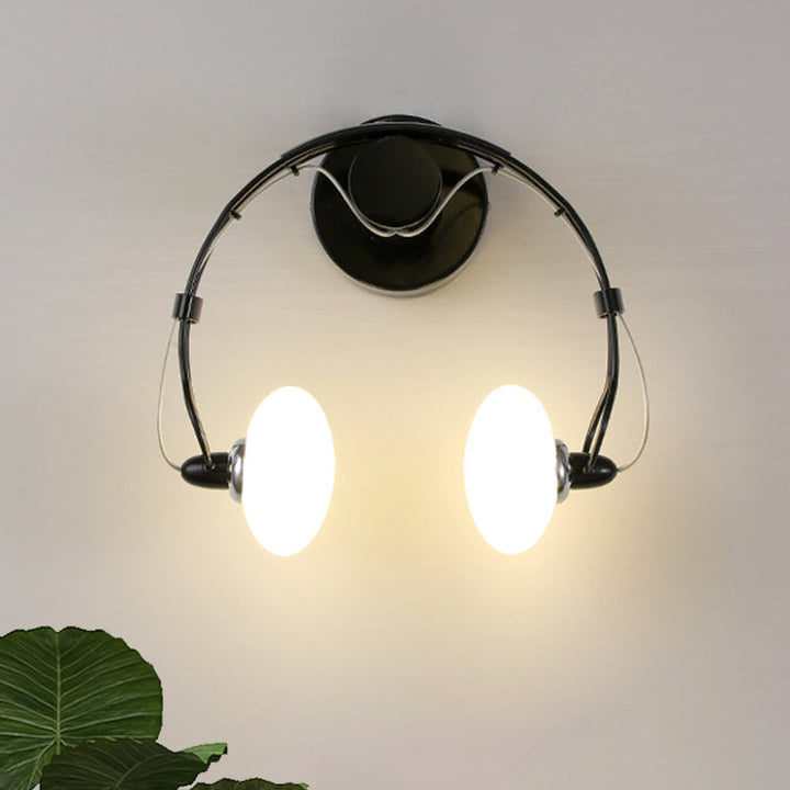 Skørter | Cartoon Headset Shape Wall Lamp Lighting Metal 2-Light Hallway LED Wall Lamp in White/Black