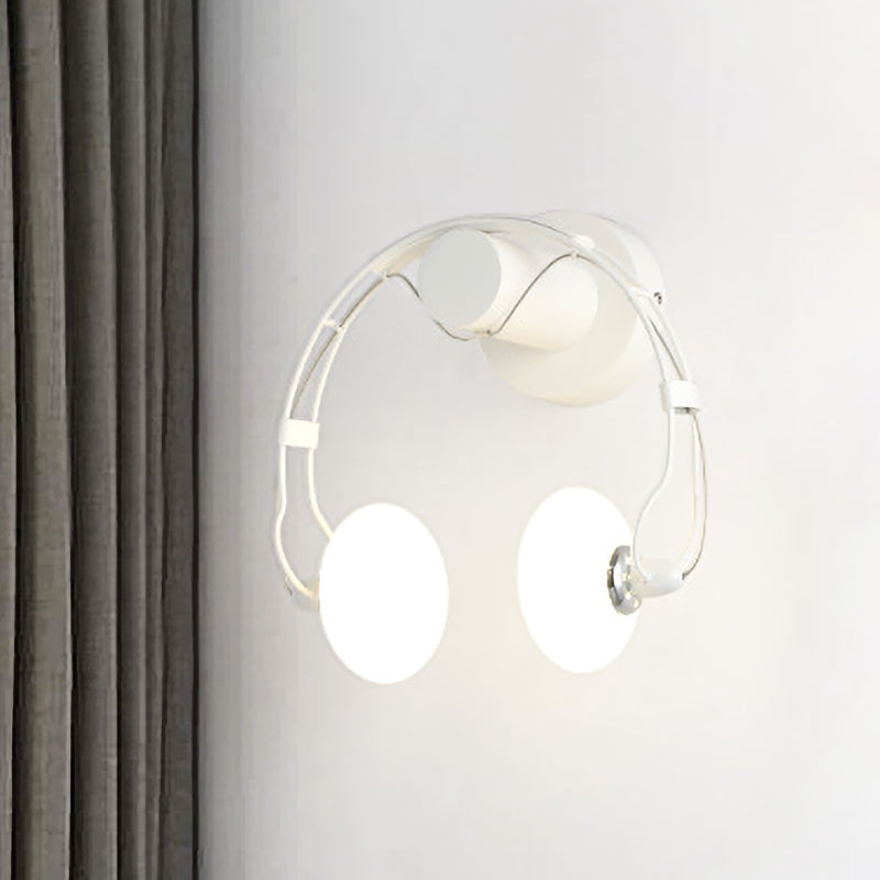 Skørter | Cartoon Headset Shape Wall Lamp Lighting Metal 2-Light Hallway LED Wall Lamp in White/Black