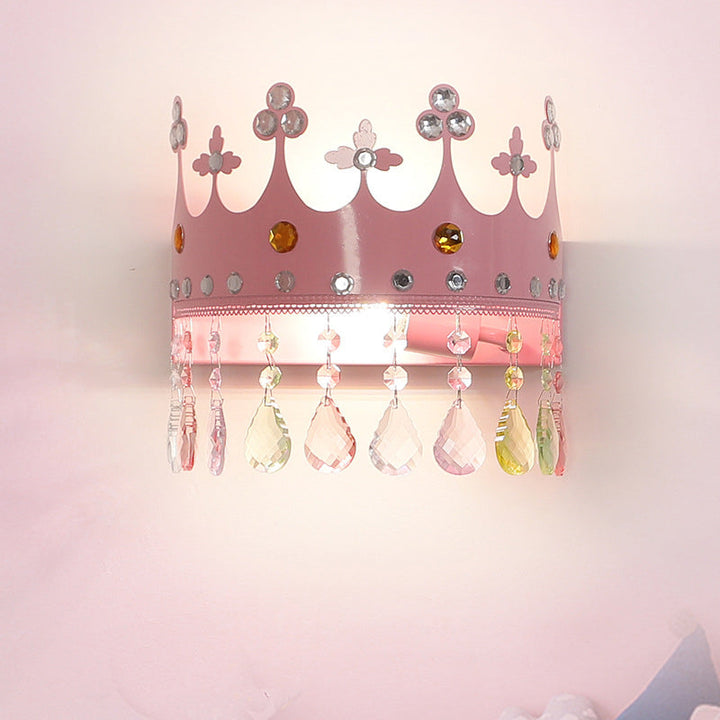 Skørter | Crown Wall Light Cartoon Iron LED Pink/Silver Wall Mount Light with Crystal Drop Decor