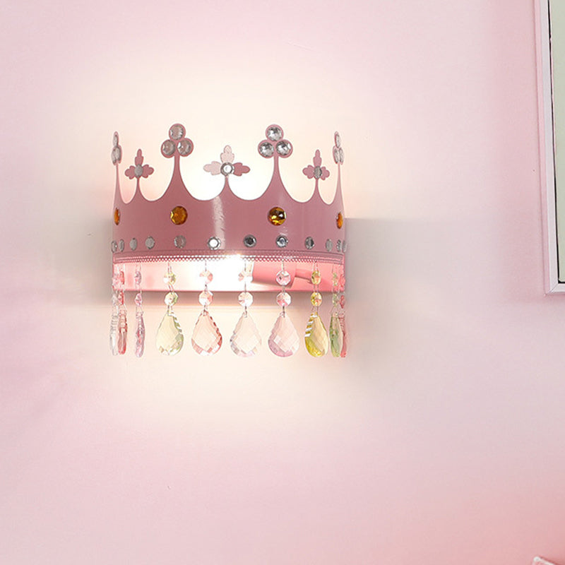 Skørter | Crown Wall Light Cartoon Iron LED Pink/Silver Wall Mount Light with Crystal Drop Decor