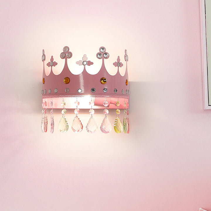 Skørter | Crown Wall Light Cartoon Iron LED Pink/Silver Wall Mount Light with Crystal Drop Decor