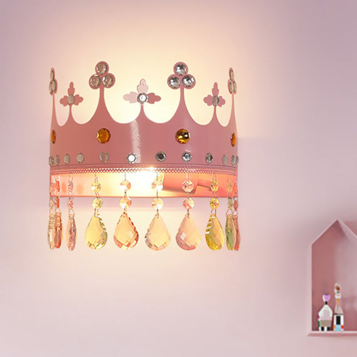 Skørter | Crown Wall Light Cartoon Iron LED Pink/Silver Wall Mount Light with Crystal Drop Decor