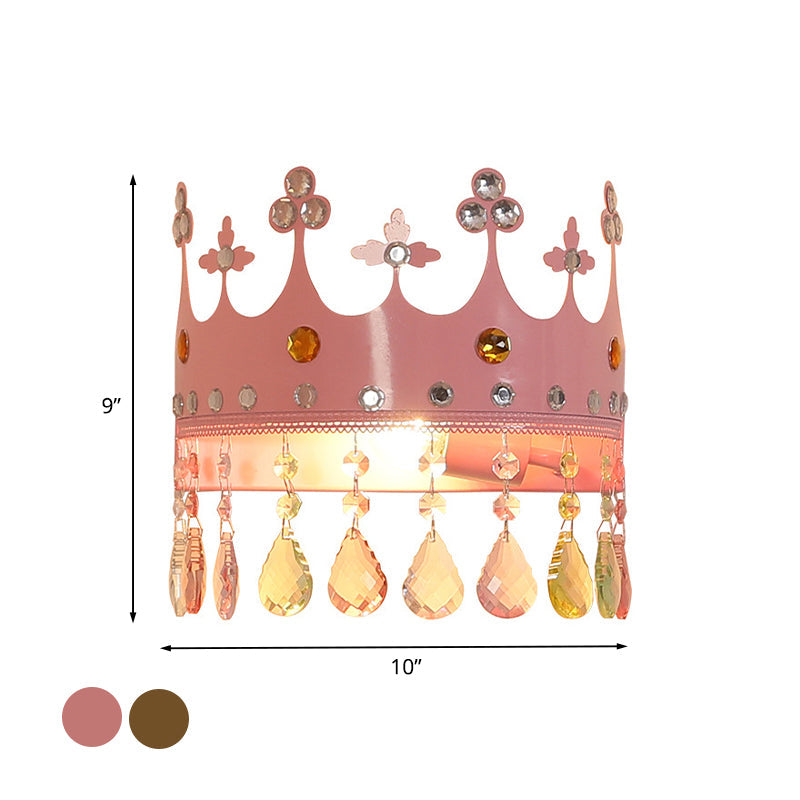 Skørter | Crown Wall Light Cartoon Iron LED Pink/Silver Wall Mount Light with Crystal Drop Decor