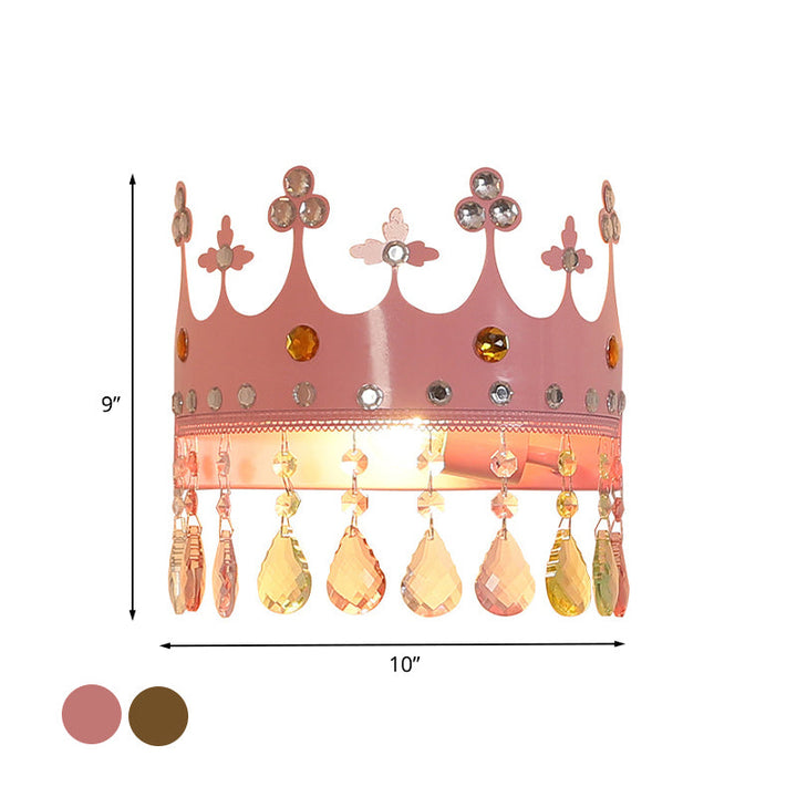 Skørter | Crown Wall Light Cartoon Iron LED Pink/Silver Wall Mount Light with Crystal Drop Decor