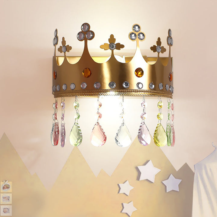 Skørter | Crown Wall Light Cartoon Iron LED Pink/Silver Wall Mount Light with Crystal Drop Decor