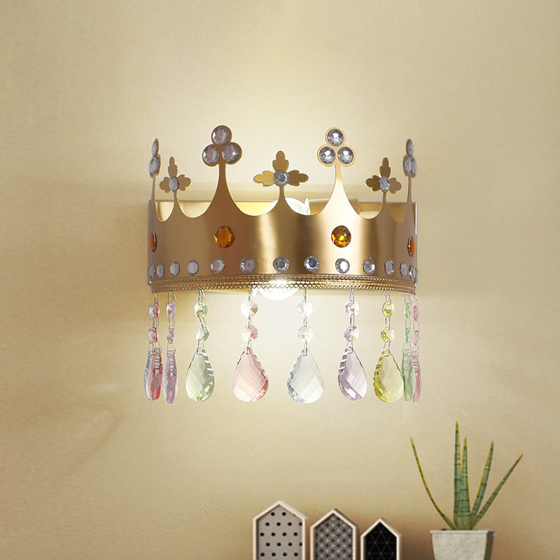 Skørter | Crown Wall Light Cartoon Iron LED Pink/Silver Wall Mount Light with Crystal Drop Decor