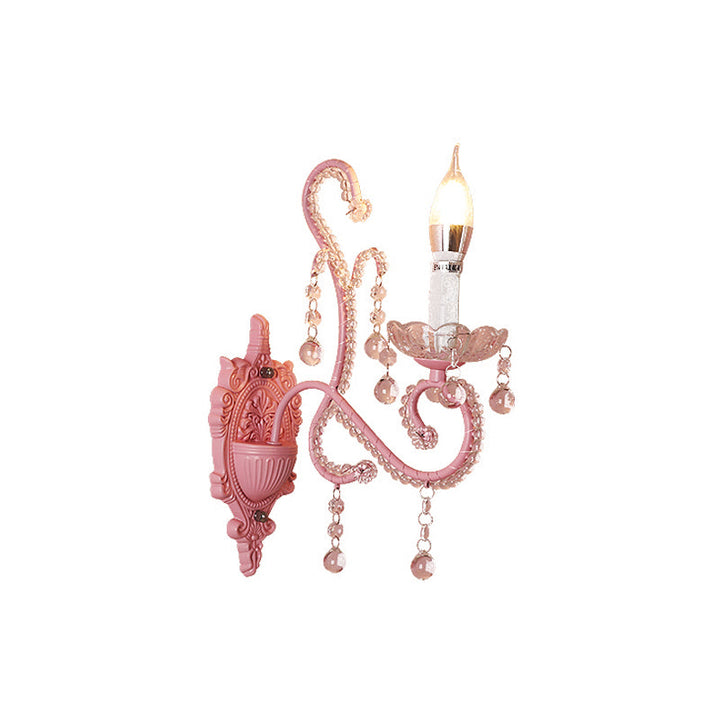 Skørter | Metal Candle Wall Lamp Sconces Cartoon 1/2-Bulb Pink Finish Wall Lamp with Crystal Deco for Girls Bedside