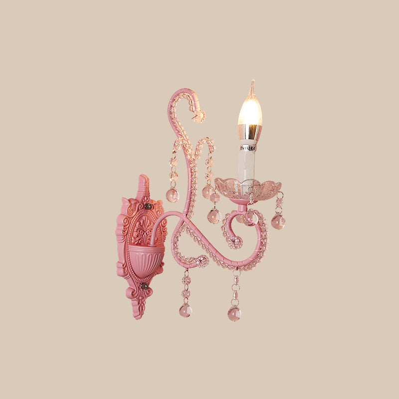 Skørter | Metal Candle Wall Lamp Sconces Cartoon 1/2-Bulb Pink Finish Wall Lamp with Crystal Deco for Girls Bedside