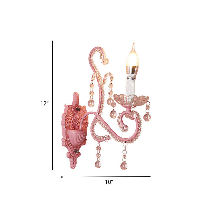 Skørter | Metal Candle Wall Lamp Sconces Cartoon 1/2-Bulb Pink Finish Wall Lamp with Crystal Deco for Girls Bedside