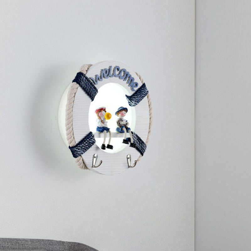 Skørter | Life Buoy Wooden Wall Lamp Light Fixture Cartoon LED White Wall Mount Lamp in White/3 Color Light