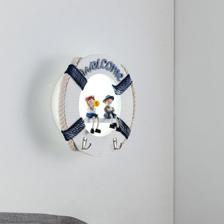 Skørter | Life Buoy Wooden Wall Lamp Light Fixture Cartoon LED White Wall Mount Lamp in White/3 Color Light