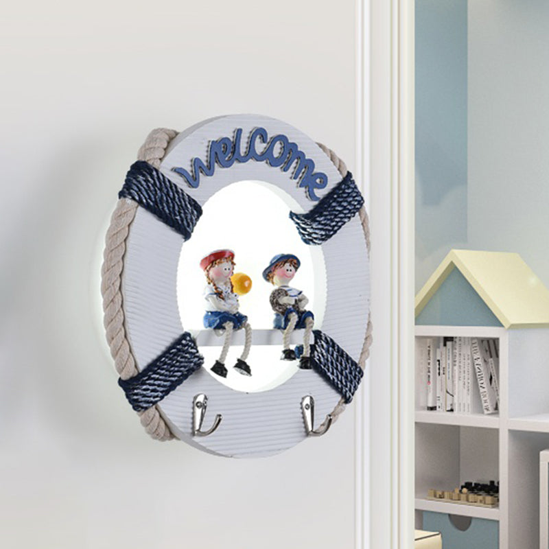 Skørter | Life Buoy Wooden Wall Lamp Light Fixture Cartoon LED White Wall Mount Lamp in White/3 Color Light