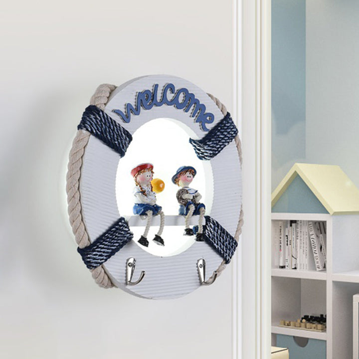 Skørter | Life Buoy Wooden Wall Lamp Light Fixture Cartoon LED White Wall Mount Lamp in White/3 Color Light