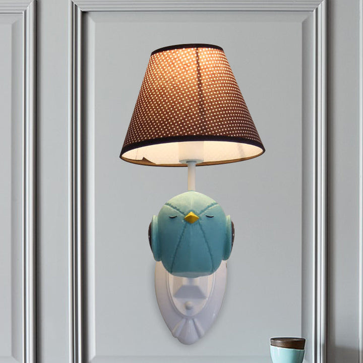 Skørter | Pink/Blue Bird Wall Lamp Cartoon 1 Head Resin Wall Lamp Fixture with Cone Brown Fabric Lampshade