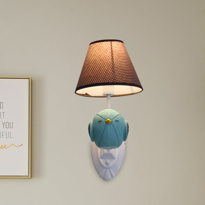 Skørter | Pink/Blue Bird Wall Lamp Cartoon 1 Head Resin Wall Lamp Fixture with Cone Brown Fabric Lampshade