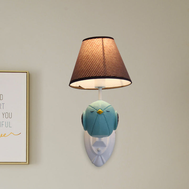 Skørter | Pink/Blue Bird Wall Lamp Cartoon 1 Head Resin Wall Lamp Fixture with Cone Brown Fabric Lampshade