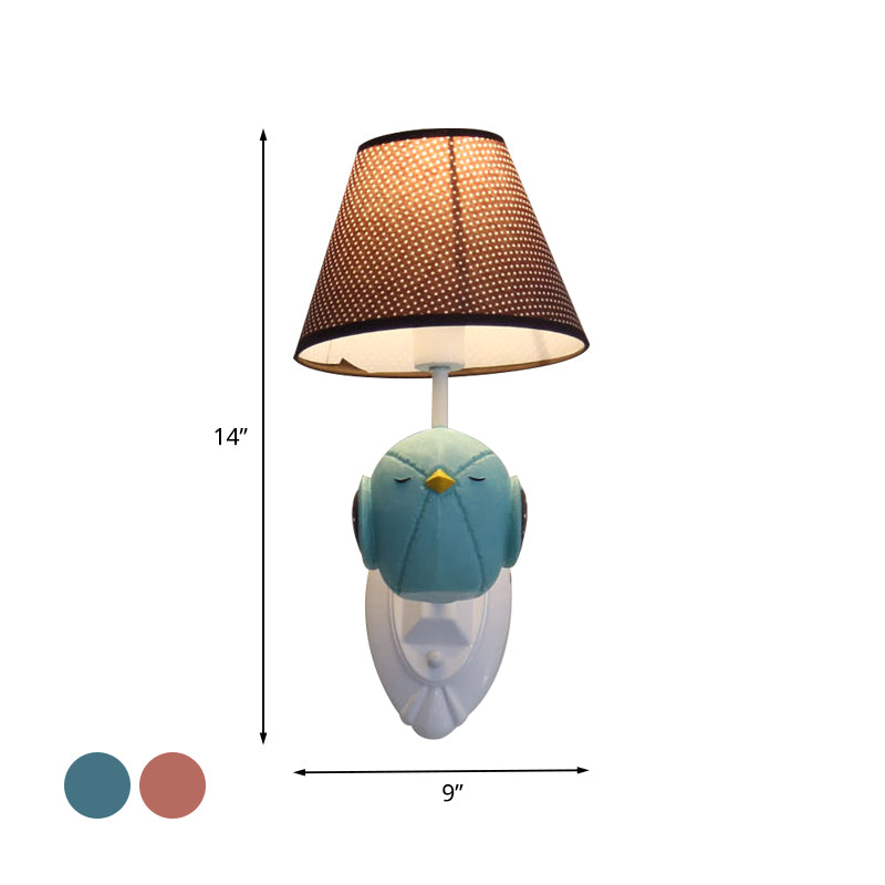 Skørter | Pink/Blue Bird Wall Lamp Cartoon 1 Head Resin Wall Lamp Fixture with Cone Brown Fabric Lampshade