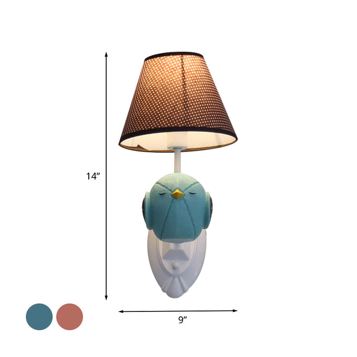Skørter | Pink/Blue Bird Wall Lamp Cartoon 1 Head Resin Wall Lamp Fixture with Cone Brown Fabric Lampshade