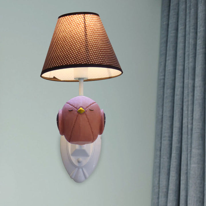 Skørter | Pink/Blue Bird Wall Lamp Cartoon 1 Head Resin Wall Lamp Fixture with Cone Brown Fabric Lampshade