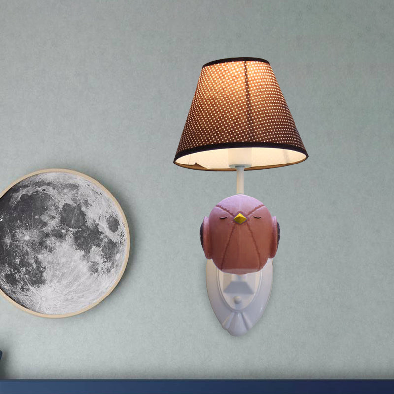 Skørter | Pink/Blue Bird Wall Lamp Cartoon 1 Head Resin Wall Lamp Fixture with Cone Brown Fabric Lampshade