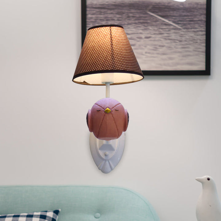 Skørter | Pink/Blue Bird Wall Lamp Cartoon 1 Head Resin Wall Lamp Fixture with Cone Brown Fabric Lampshade