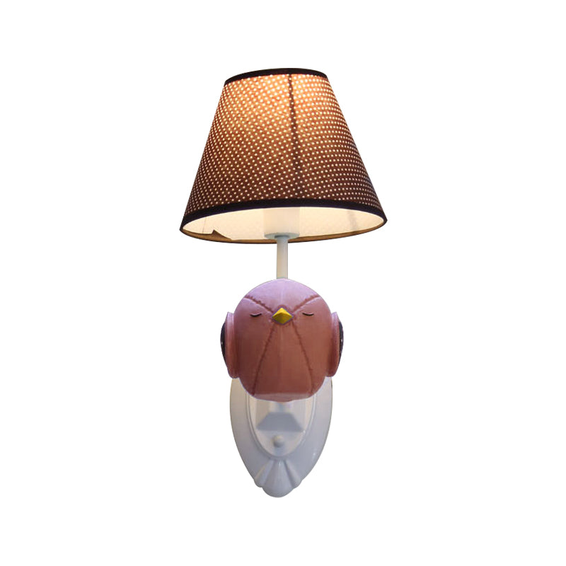 Skørter | Pink/Blue Bird Wall Lamp Cartoon 1 Head Resin Wall Lamp Fixture with Cone Brown Fabric Lampshade