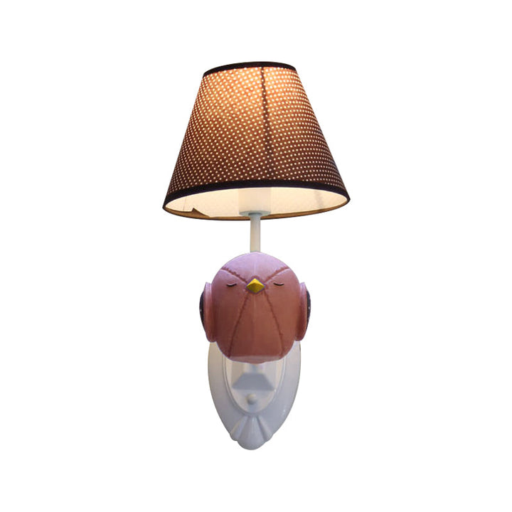 Skørter | Pink/Blue Bird Wall Lamp Cartoon 1 Head Resin Wall Lamp Fixture with Cone Brown Fabric Lampshade