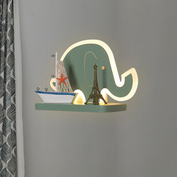 Skørter | Acrylic Elephant/Vehicle/Pumpkin Wall Lamp Cartoon LED Wall Mounted Lamp with Storage Desk in Pewter/Yellow/Blue, White/Warm Light