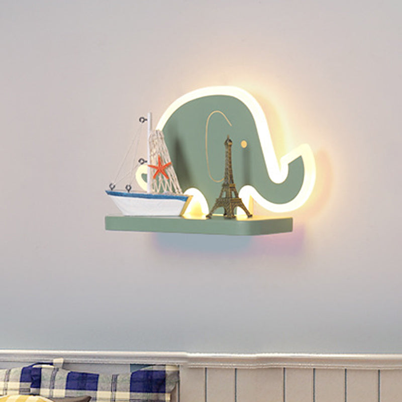 Skørter | Acrylic Elephant/Vehicle/Pumpkin Wall Lamp Cartoon LED Wall Mounted Lamp with Storage Desk in Pewter/Yellow/Blue, White/Warm Light