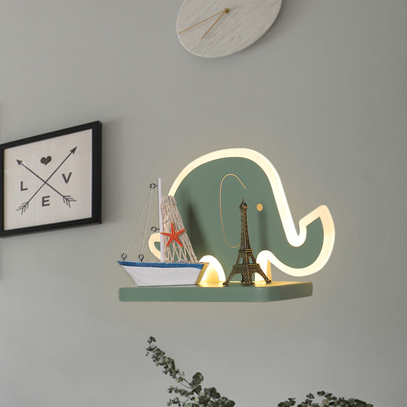 Skørter | Acrylic Elephant/Vehicle/Pumpkin Wall Lamp Cartoon LED Wall Mounted Lamp with Storage Desk in Pewter/Yellow/Blue, White/Warm Light