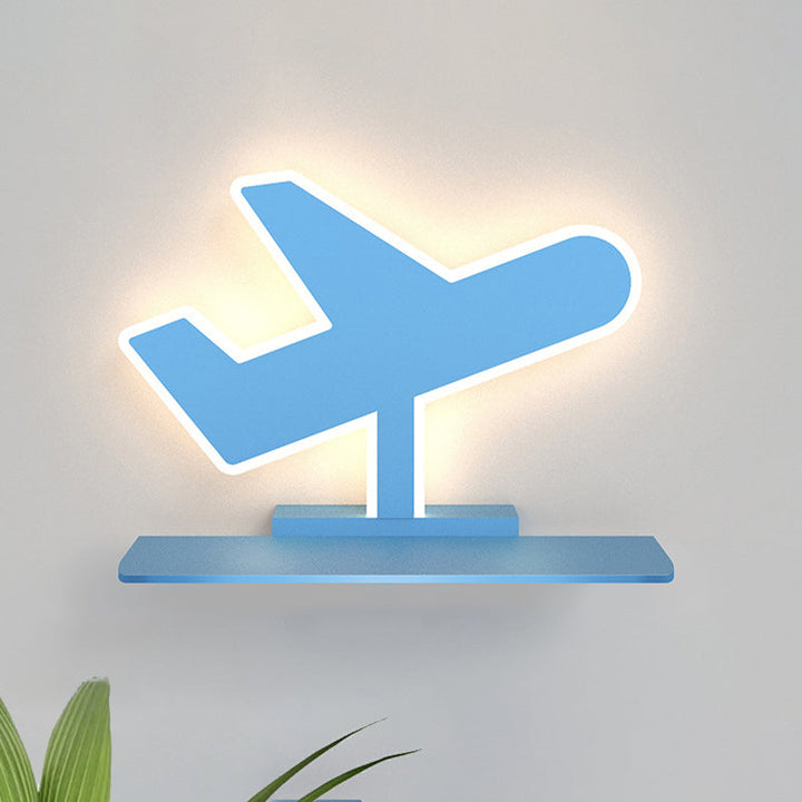 Skørter | Iron Coconut Tree/Car/Plane Wall Lighting Cartoon LED Blue/Pink Sconce Lamp Fixture with Storage Table in White/Warm Light