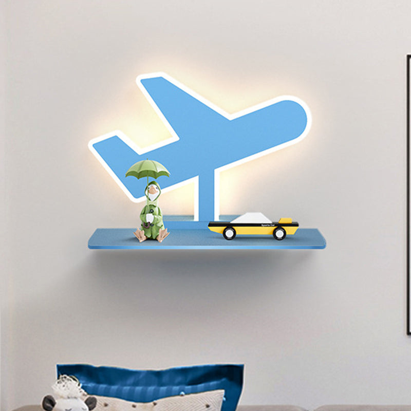 Skørter | Iron Coconut Tree/Car/Plane Wall Lighting Cartoon LED Blue/Pink Sconce Lamp Fixture with Storage Table in White/Warm Light