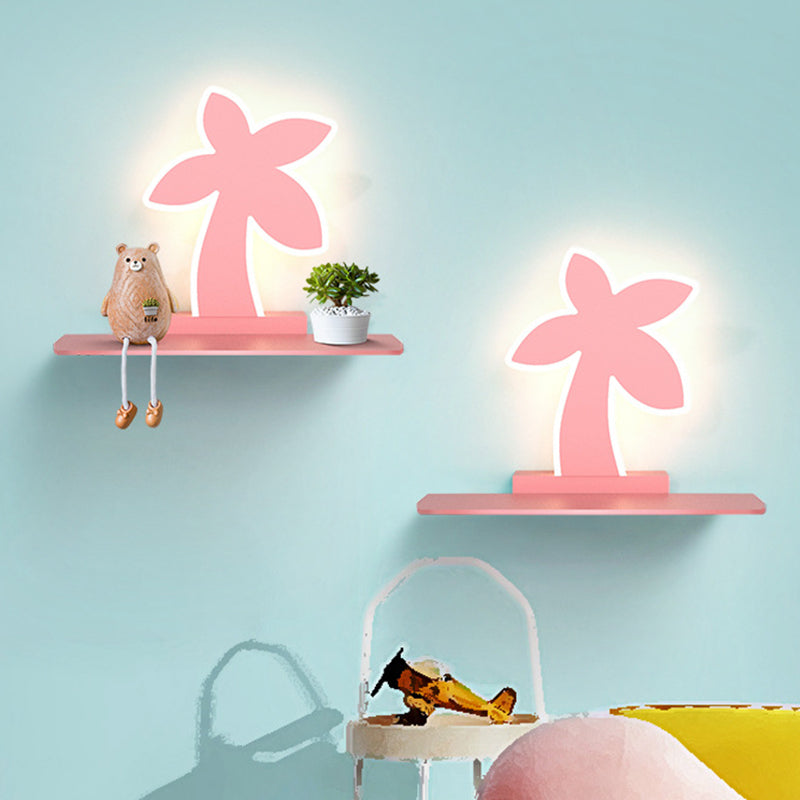 Skørter | Iron Coconut Tree/Car/Plane Wall Lighting Cartoon LED Blue/Pink Sconce Lamp Fixture with Storage Table in White/Warm Light