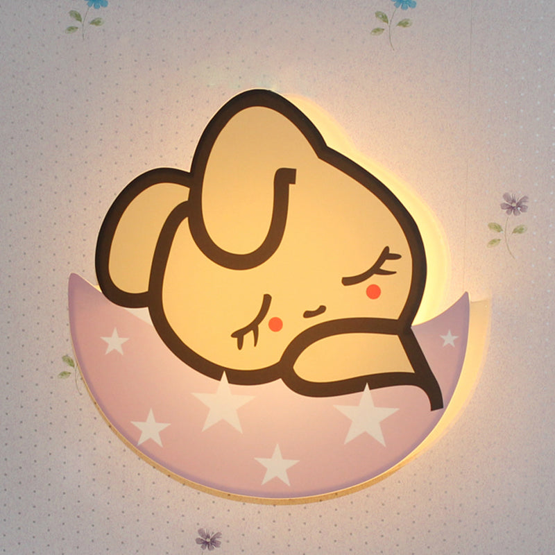 Skørter | Sleeping Rabbit Girls Room Wall Light Metal LED Cartoon Wall Mounted Lamp in Pink, White/Warm Light