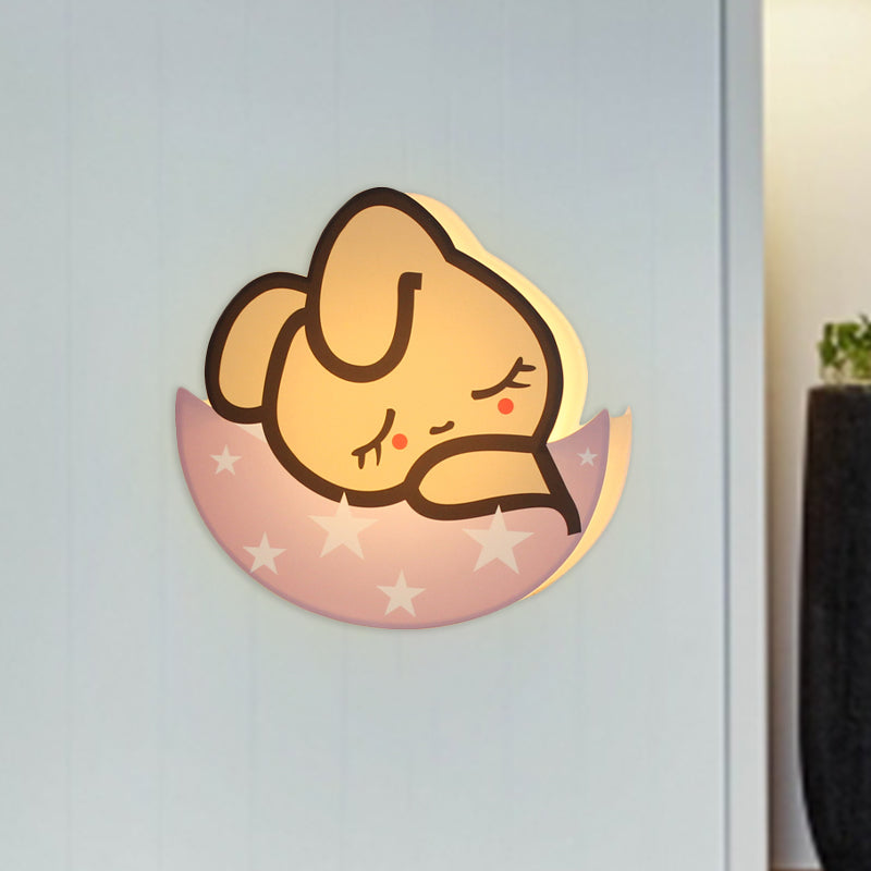 Skørter | Sleeping Rabbit Girls Room Wall Light Metal LED Cartoon Wall Mounted Lamp in Pink, White/Warm Light